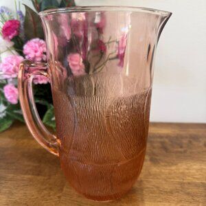 Vintage Arcoroc Luminarc Pink Textured Glass Pitcher French Retro 1970s Blendo
